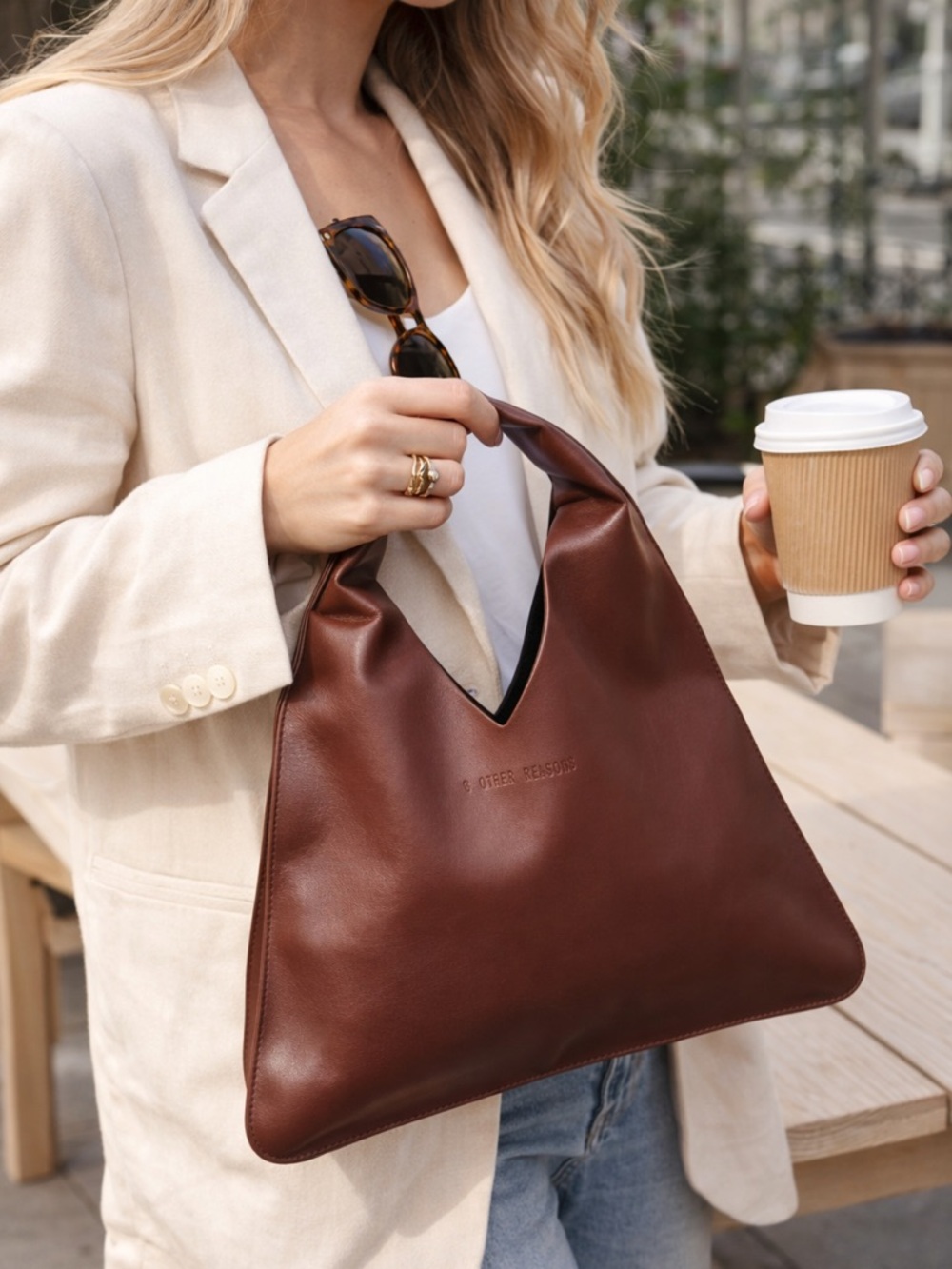 8 Other Reasons Brown Mini Hobo Bag Faux Leather Slouchy Shoulder Chic - Picture 2 of 8